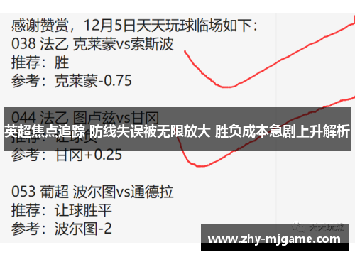 英超焦点追踪 防线失误被无限放大 胜负成本急剧上升解析